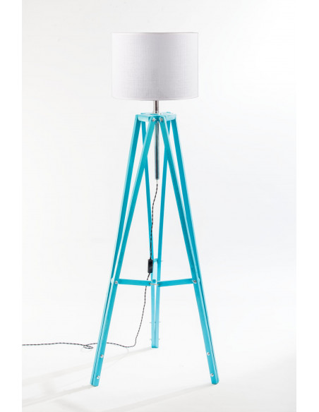 Lampa podłogowa TRIPOD w kolorze turkusu/abażur biały