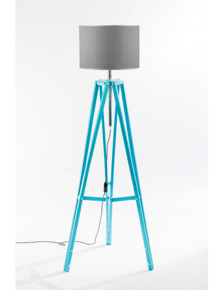 Lampa podłogowa TRIPOD w kolorze turkusu/abażur szary