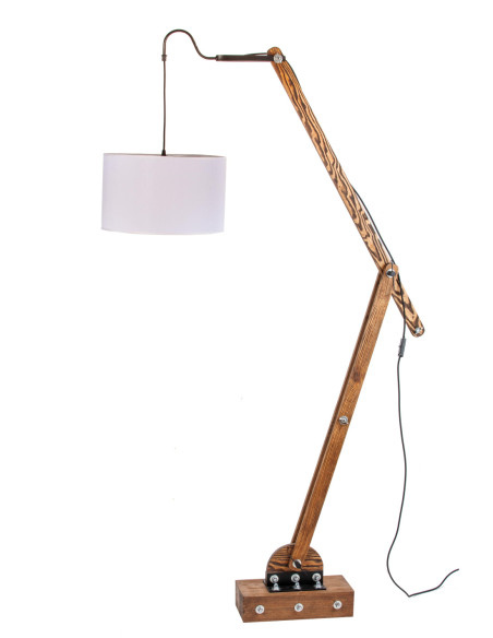 Lampa loftowa stojąca WOODEN CRANE /HANDMADE/ ABAŻUR BIAŁY