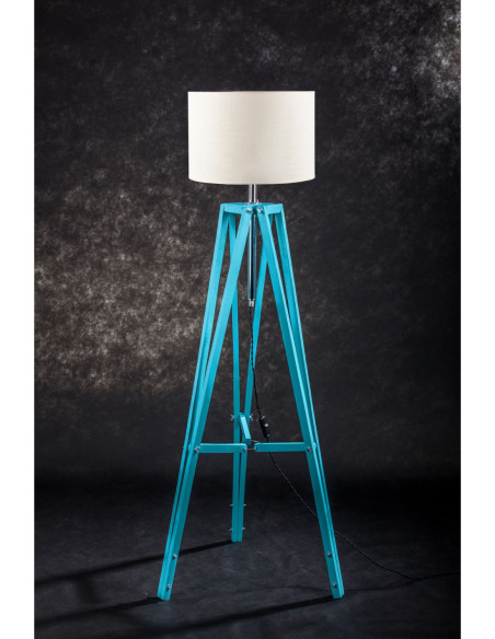 Lampa podłogowa TRIPOD w kolorze turkusu/abażur ecru