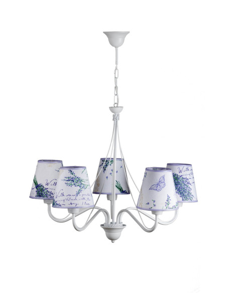 Żyrandol prowansalski KATRIN 5 AB BIAŁY / LAWENDA
