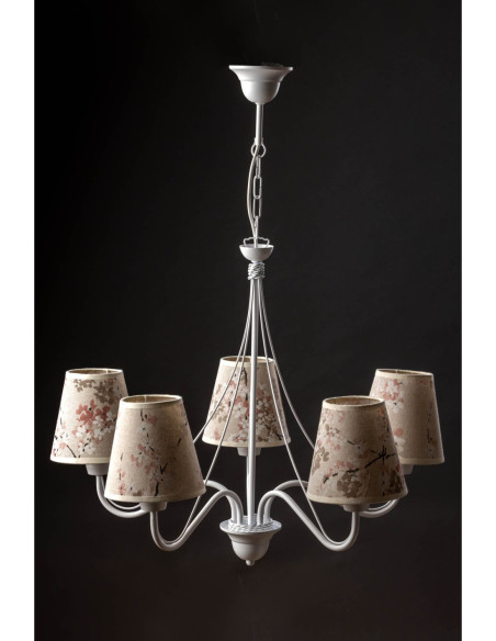 Żyrandol prowansalski KATRIN 5 AB BIAŁY/ KWIAT WIŚNI