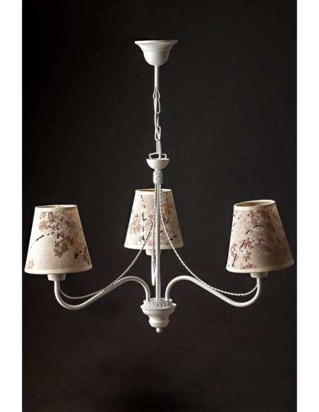 Żyrandol prowansalski KATRIN 3 AB BIAŁY/KWIAT WIŚNI