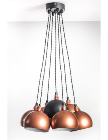 Lampa wisząca TESTER 7L/6 MIEDŹ+1 CZARNY/CZARNY