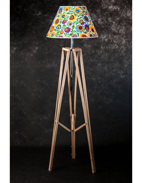 Lampa podłogowa FOLK woskowana ABAŻUR STOŻEK BIAŁY