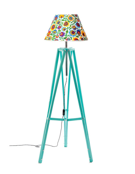 Lampa podłogowa TRIPOD kolor miętowy ABAŻUR STOŻEK BIAŁY