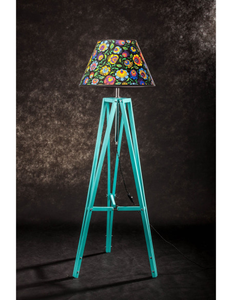 Lampa podłogowa TRIPOD kolor miętowy ABAŻUR STOŻEK CZARNY