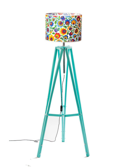 Lampa podłogowa TRIPOD kolor miętowy ABAŻUR OWAL BIAŁY