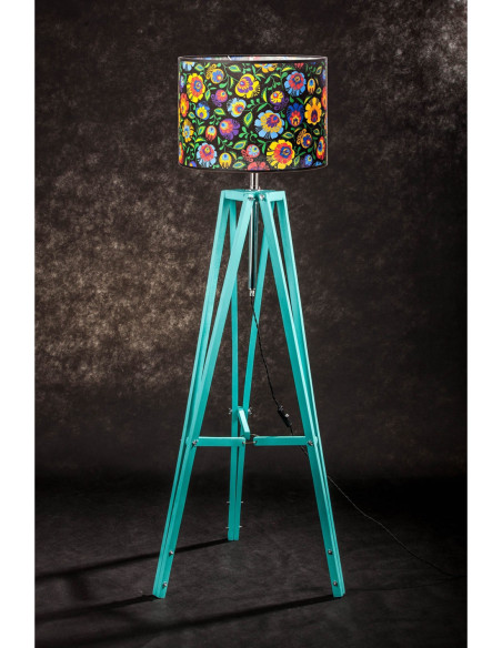 Lampa podłogowa TRIPOD kolor miętowy ABAŻUR OWAL CZARNY