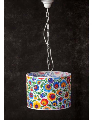 Lampa wisząca FOLK łańcuszek ABAŻUR OWAL BIAŁY