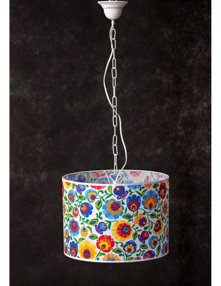 Lampa wisząca FOLK łańcuszek ABAŻUR OWAL BIAŁY