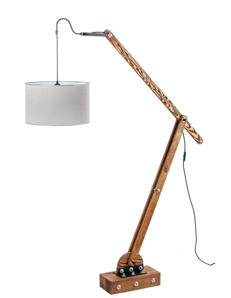 Lampa loftowa stojąca WOODEN CRANE /HANDMADE/ ABAŻUR SZARY
