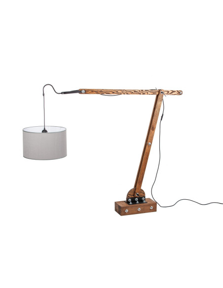 Lampa loftowa stojąca WOODEN CRANE /HANDMADE/ ABAŻUR SZARY