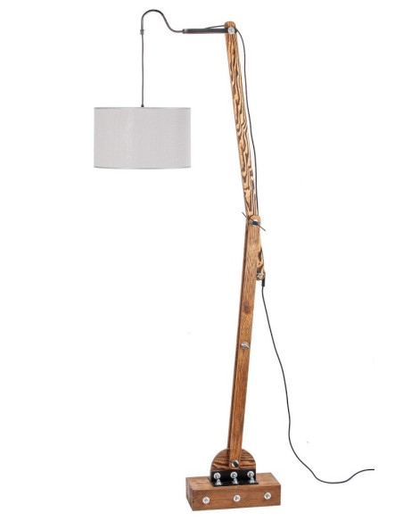 Lampa drewniana stojąca loftowa WOODEN CRANE /HANDMADE/ ABAŻUR ECRU