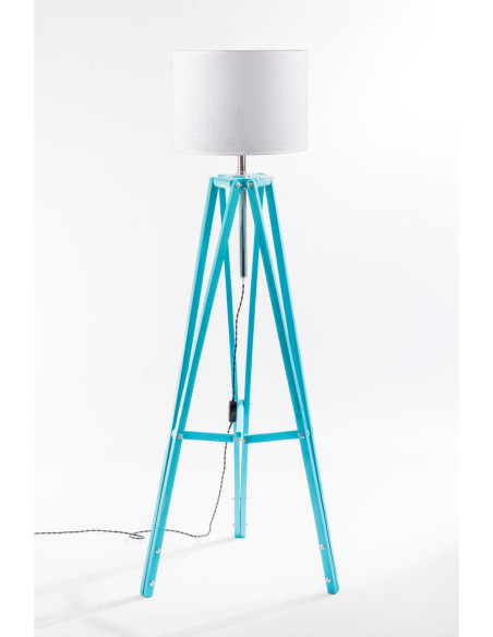 Lampa podłogowa TRIPOD w kolorze turkusu/abażur biały