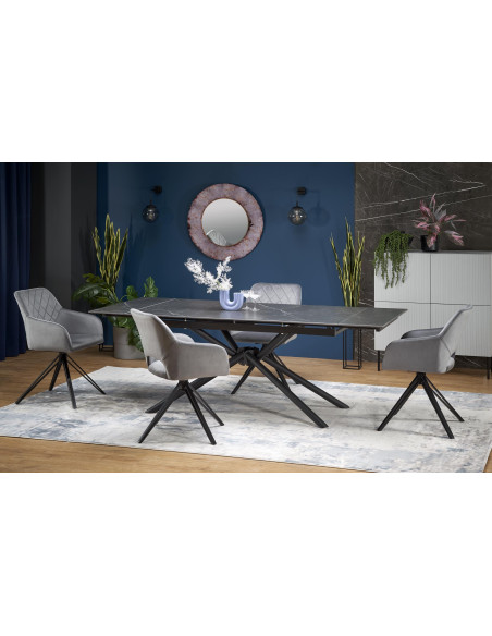 VITORINO stół rozkładany, blat - czarny marmur, nogi - czarny (2p 1szt)