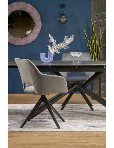 VITORINO stół rozkładany, blat - czarny marmur, nogi - czarny (2p 1szt)