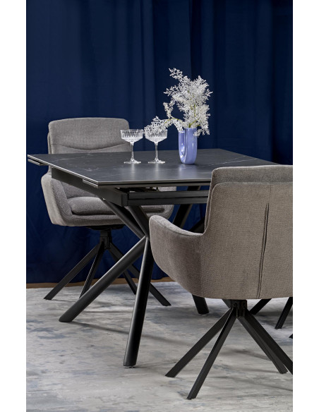 VITORINO stół rozkładany, blat - czarny marmur, nogi - czarny (2p 1szt)