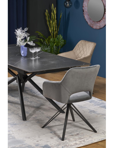 VITORINO stół rozkładany, blat - czarny marmur, nogi - czarny (2p 1szt)