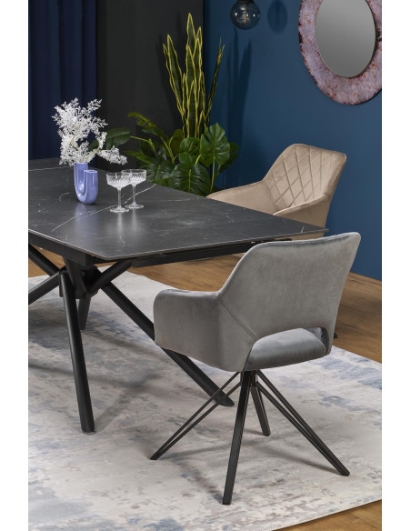 VITORINO stół rozkładany, blat - czarny marmur, nogi - czarny (2p 1szt)