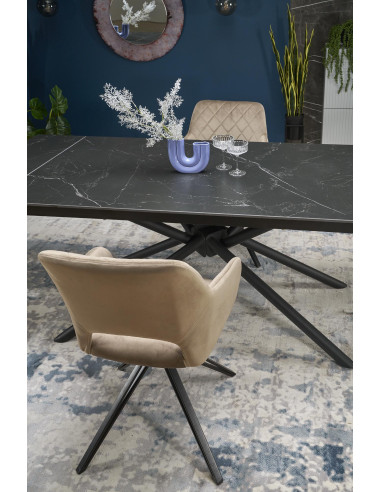 VITORINO stół rozkładany, blat - czarny marmur, nogi - czarny (2p 1szt)