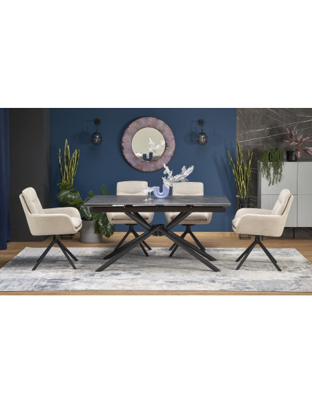 VITORINO stół rozkładany, blat - czarny marmur, nogi - czarny (2p 1szt)