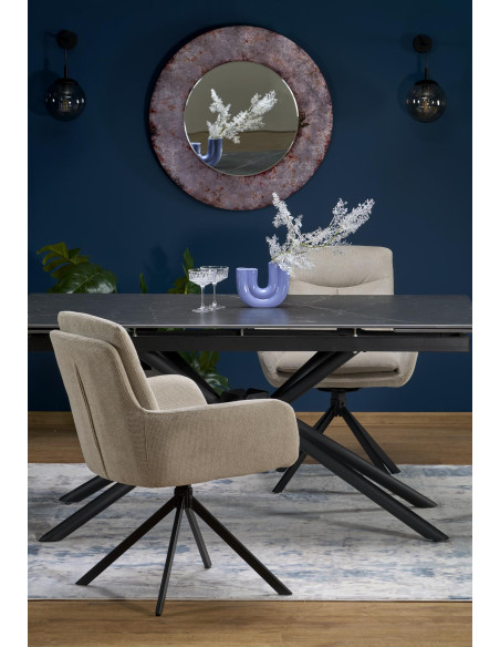 VITORINO stół rozkładany, blat - czarny marmur, nogi - czarny (2p 1szt)