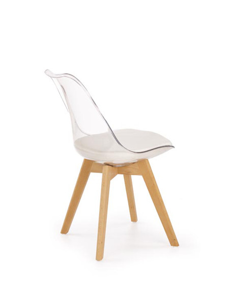 K246 Krzesło Drewno Lite/Poliwęglan/Eco-Skóra Buk-Transparentny