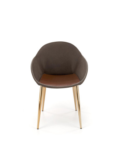 K304 Krzesło Eco-Skóra Ciemny Popiel/Brązowy/Złoty Chrom - Eleganckie