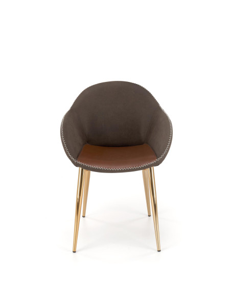 K304 Krzesło Eco-Skóra Ciemny Popiel/Brązowy/Złoty Chrom - Eleganckie
