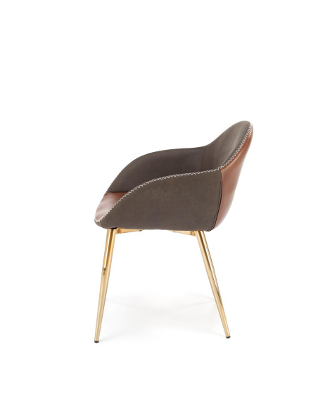 K304 Krzesło Eco-Skóra Ciemny Popiel/Brązowy/Złoty Chrom - Eleganckie