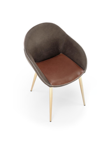 K304 Krzesło Eco-Skóra Ciemny Popiel/Brązowy/Złoty Chrom - Eleganckie