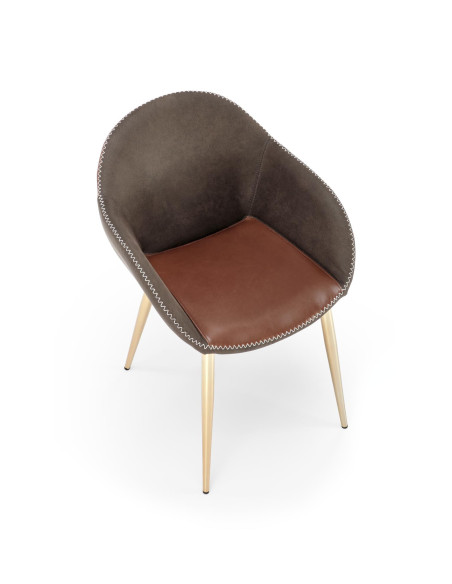 K304 Krzesło Eco-Skóra Ciemny Popiel/Brązowy/Złoty Chrom - Eleganckie