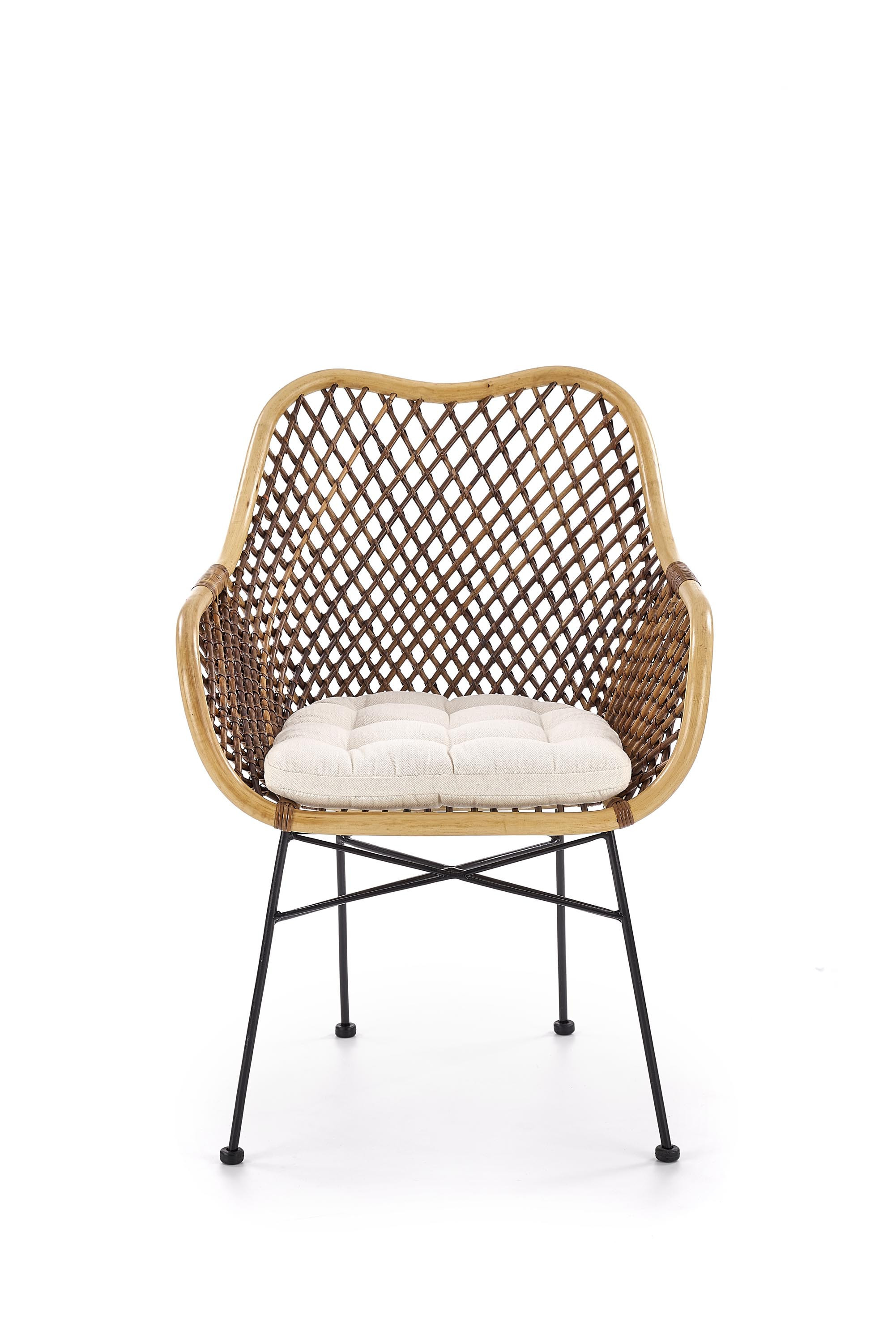Krzesło K336 z naturalnego rattanu i czarnymi nogami – widok z przodu.
