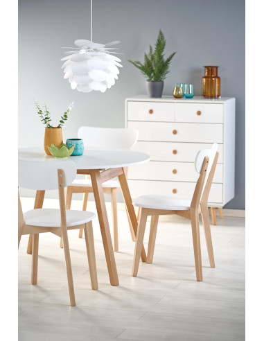 RUBEN Stół Okrągły Rozkładany Fi102-142cm Biały Mat/Dąb Miodowy