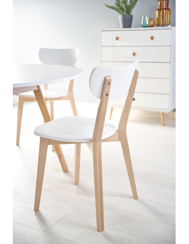 RUBEN Stół Okrągły Rozkładany Fi102-142cm Biały Mat/Dąb Miodowy