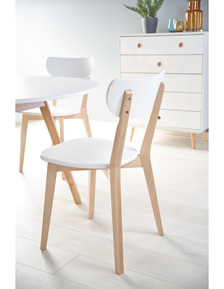 RUBEN Stół Okrągły Rozkładany Fi102-142cm Biały Mat/Dąb Miodowy