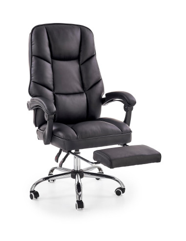 ALVIN Fotel Gabinetowy z Podnóżkiem - Czarna Eco Skóra - Elegancja i Komfort