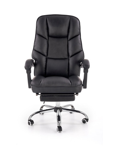 ALVIN Fotel Gabinetowy z Podnóżkiem - Czarna Eco Skóra - Elegancja i Komfort