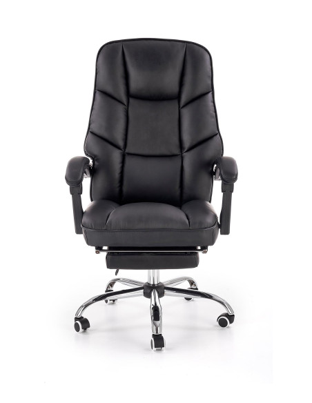 ALVIN Fotel Gabinetowy z Podnóżkiem - Czarna Eco Skóra - Elegancja i Komfort