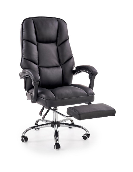 ALVIN Fotel Gabinetowy z Podnóżkiem - Czarna Eco Skóra - Elegancja i Komfort