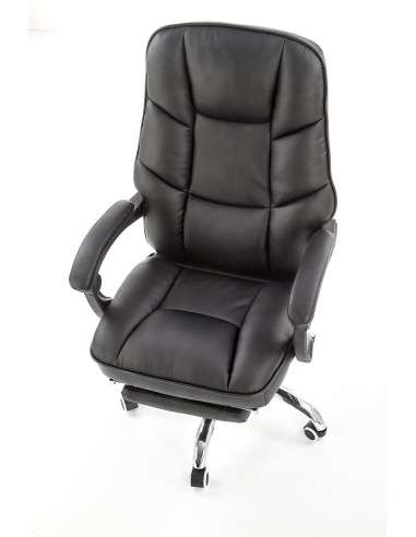 ALVIN Fotel Gabinetowy z Podnóżkiem - Czarna Eco Skóra - Elegancja i Komfort