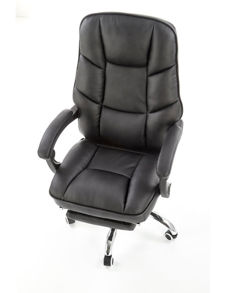 ALVIN Fotel Gabinetowy z Podnóżkiem - Czarna Eco Skóra - Elegancja i Komfort