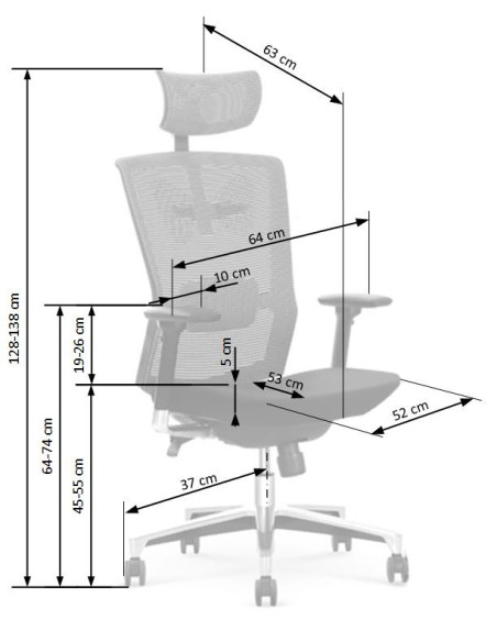 AMBASADOR Fotel Popiel/Czarny Regulowany Zagłówek Podłokietniki Podparcie Pleców