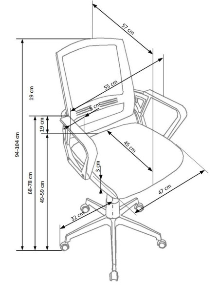 ASCOT Fotel Pracowniczy Tkanina Membranowa Czarno-Popielato-Biały