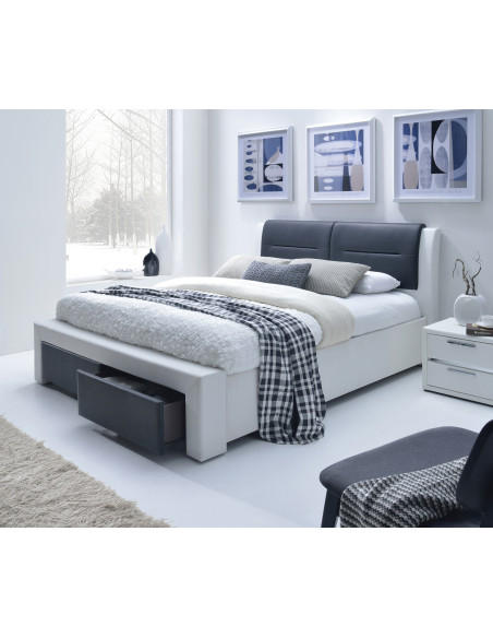 CASSANDRA S Łóżko z 2 Szufladami 160x200 cm Czarno-Białe - Praktyczny Design