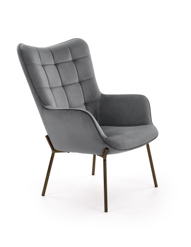 CASTEL Fotel Wypoczynkowy Pikowany Jasny Popiel Velvet - Elegancja i Komfort