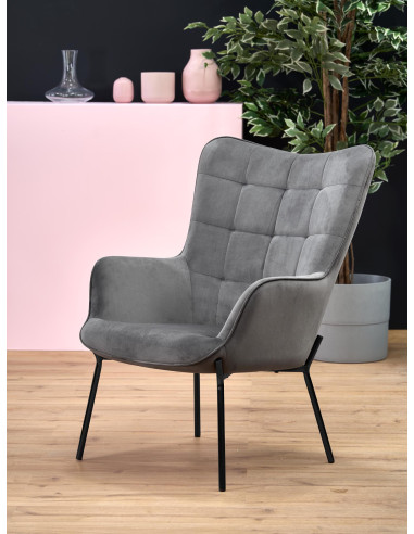 CASTEL Fotel Wypoczynkowy Pikowany Jasny Popiel Velvet - Elegancja i Komfort