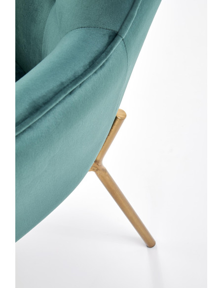 CASTEL Fotel Wypoczynkowy Pikowany Ciemnozielony | Velvet ze Złotymi Nogami