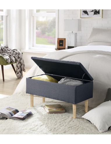 CLEO Ławka Tapicerowana z Pojemnikiem Popielata | Drewniane Nóżki